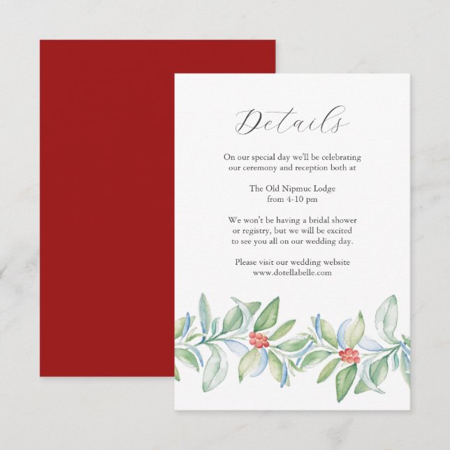 Weihnachts-Hochzeitskarte Wasserfarbe Begleitkarte (Vorne/Hinten)
