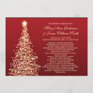Weihnachts-Hochzeitsprogramm Rot Gold Einladung