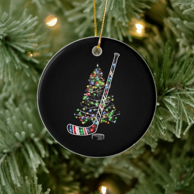 Weihnachts-Hockey-Sportball-Weihnachtsmannmütze Xm Keramik Ornament (Baum)