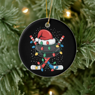Weihnachts-Hockey-Xmas-Santa-Sportmütze Ball  Keramik Ornament