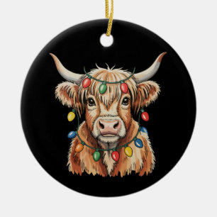 Weihnachts-Höhepunkt Kuh Xmas Lights Farm Urlaub Keramik Ornament