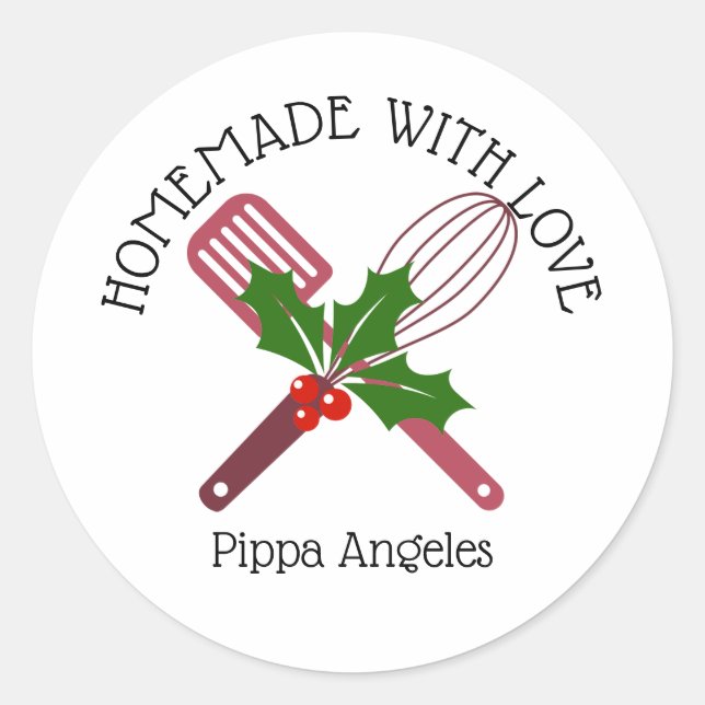 Weihnachts Holemade mit Liebe Backetiketten Runder Aufkleber (Vorderseite)