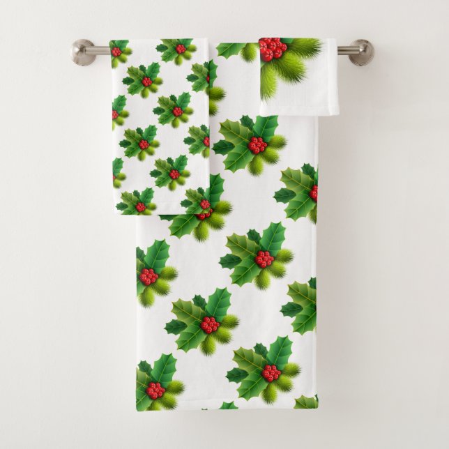 Weihnachts Holly Badhandtuch Set (Insitu)