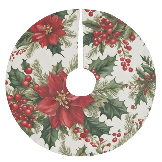 Weihnachts-Holly & Berries-Baumrock Polyester Weihnachtsbaumdecke (Vorderseite)