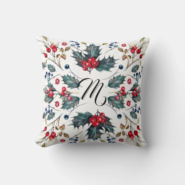 Weihnachts-Holly & Berries-Design Kissen (Vorderseite)