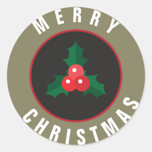 Weihnachts-Holly & Berries Weihnachtssticker Runder Aufkleber