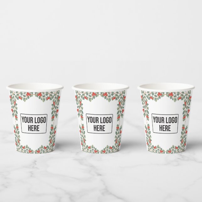 Weihnachts Holly Berry Holiday Business-Logo Pappbecher (Multi)