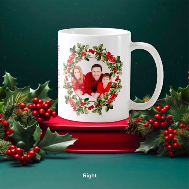 Weihnachts-Holly-Blätter & Berries Custom-Foto Kaffeetasse (Von Creator hochgeladen)