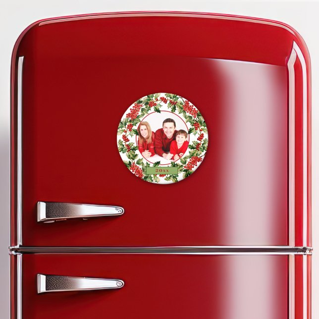 Weihnachts-Holly-Blätter & Berries Custom-Foto Magnet (Von Creator hochgeladen)