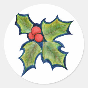 Weihnachts-Holly-Blätter, Rote Berries Runder Aufkleber