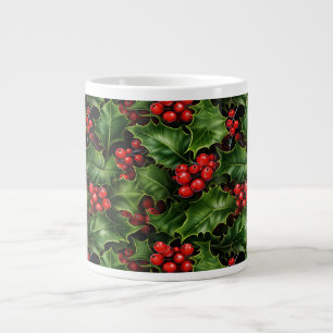 Weihnachts-Holly-Blätter und Rote Berries-Muster Jumbo-Tasse