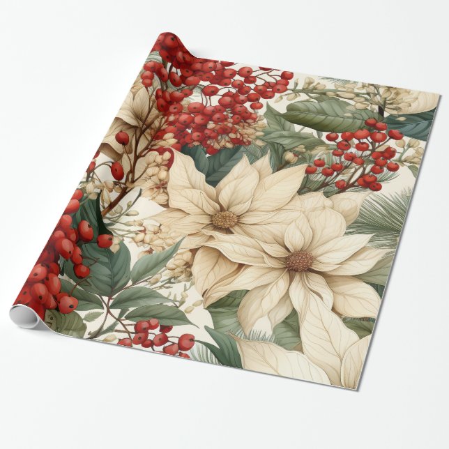 Weihnachts-Holly-Blume-Umschlagpapier Geschenkpapier (Ungerollt)
