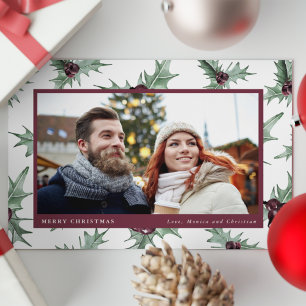 Weihnachts-Holly-Budget-Foto Feiertagspostkarte