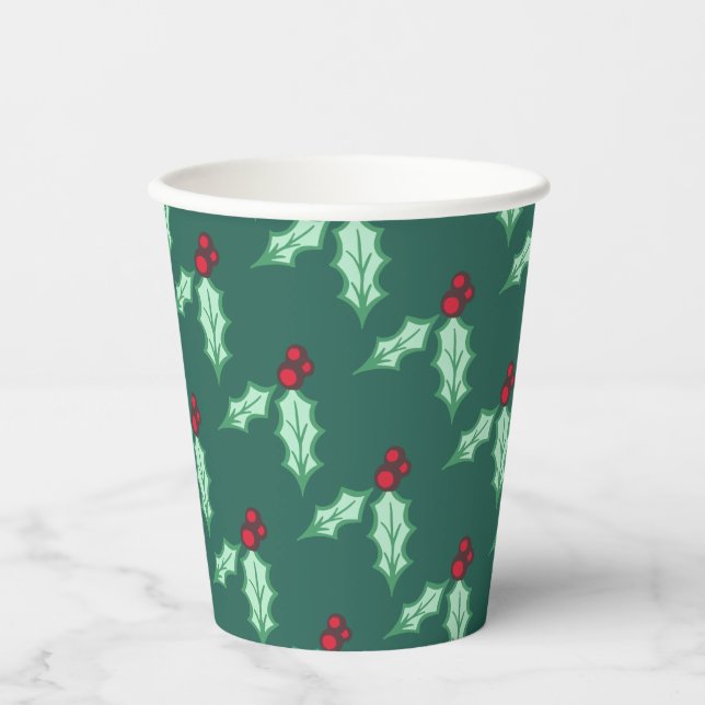 Weihnachts Holly Coffee Party Drink Pappbecher (Vorderseite)