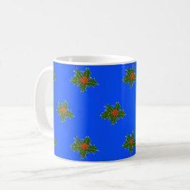 Weihnachts-Holly-Dekorationsmuster auf blau Kaffeetasse