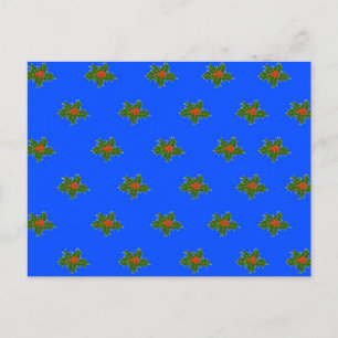 Weihnachts-Holly-Dekorationsmuster auf blau Postkarte