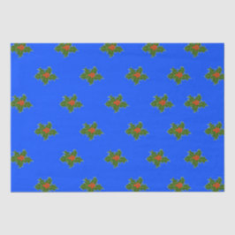 Weihnachts-Holly-Dekorationsmuster auf blau Seidenpapier