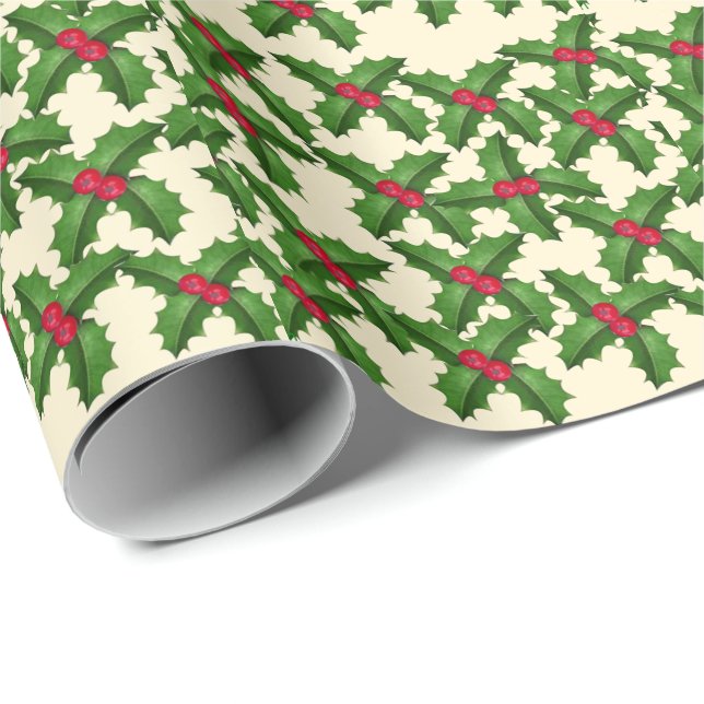 Weihnachts Holly Geschenkpapier (Rolleneckpunkt)