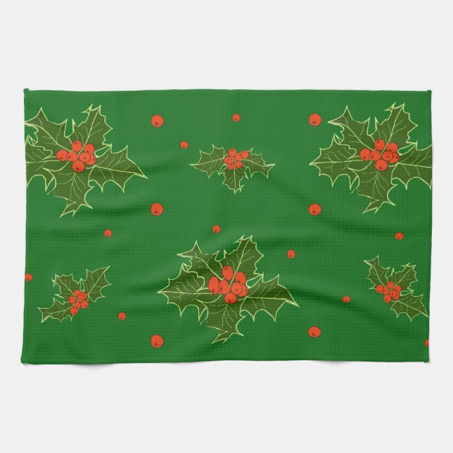 Weihnachts Holly Geschirrtuch (Horizontal)