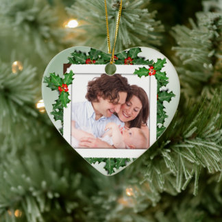 Weihnachts-Holly-Herz-Shaped Family Foto Ornament