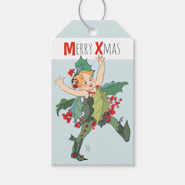 Weihnachts-Holly-Kind Elizabeth Gordon CC0246 Geschenkanhänger (Vorderseite)