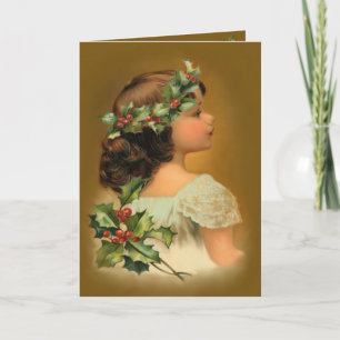 Weihnachts-Holly-Mädchen Feiertagskarte