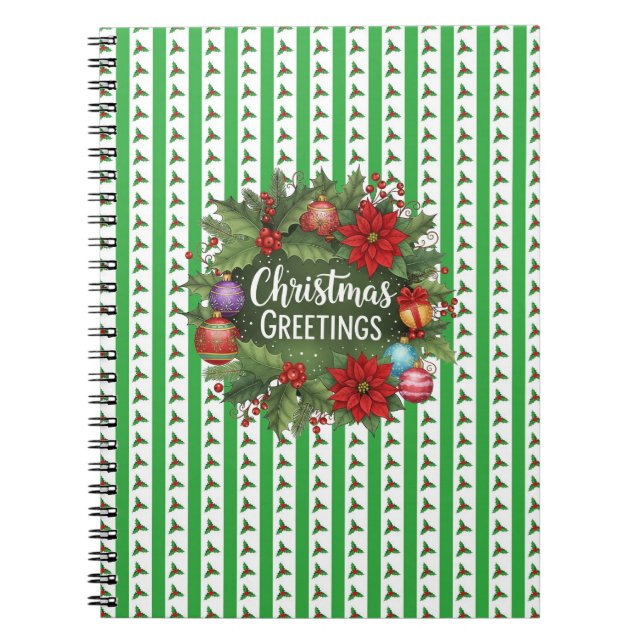 Weihnachts-Holly-Muster mit Kranz Notizblock (Vorderseite)