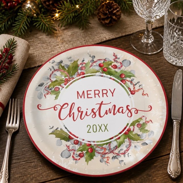 Weihnachts-Holly-Papiertafel Pappteller (Von Creator hochgeladen)
