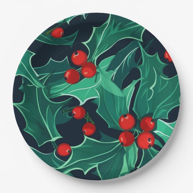 Weihnachts Holly Pappteller (Vorderseite)