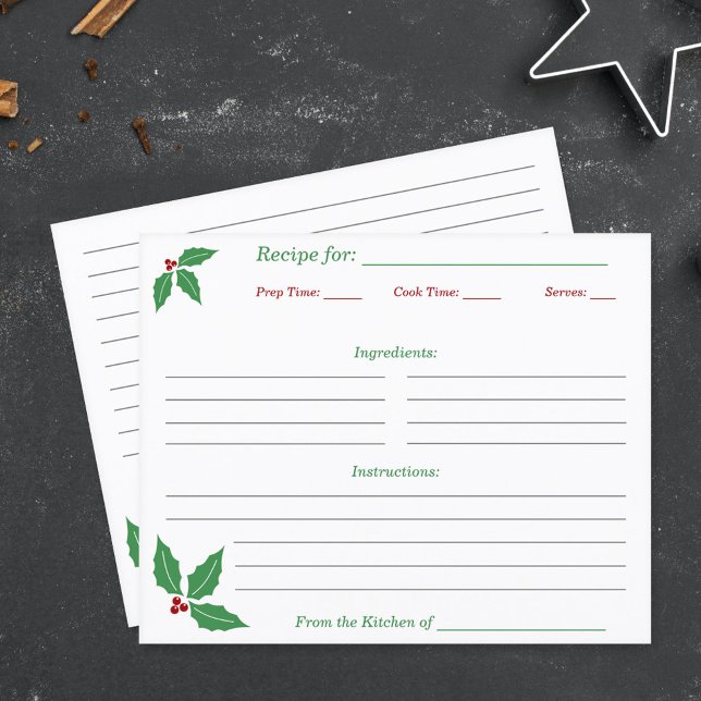 Weihnachts-Holly-Rezept-Karte (Christmas Holly Recipe Card)