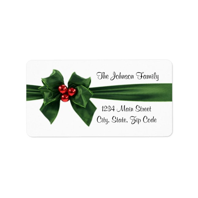 Weihnachts-Holly-Ribbon-Adressetikett, anpassbar Adressaufkleber (Vorne)