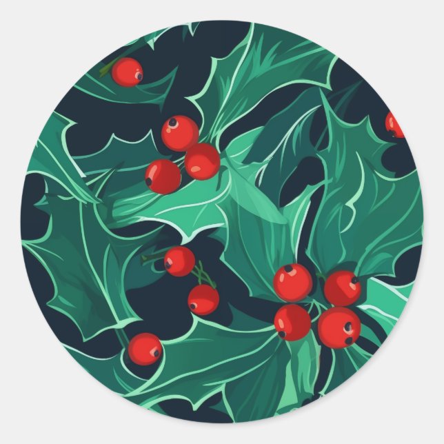 Weihnachts Holly Runder Aufkleber (Vorderseite)