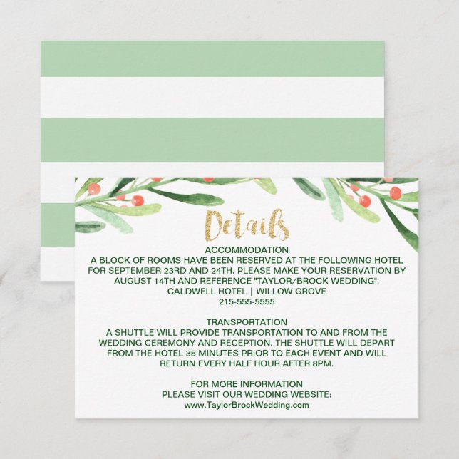 Weihnachts-Holly-Wreath-Hochzeit - Details Begleitkarte (Vorne/Hinten)
