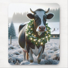 Weihnachts-Holstein-Kuh mit Kranz Mousepad