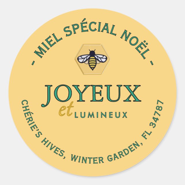 Weihnachts-Honig-Honigbiene in Hexagon Runder Aufkleber (Vorderseite)