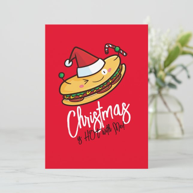 Weihnachts-Hotdog-Cartoon individuell anpassbar Einladung (Stehend Vorderseite)