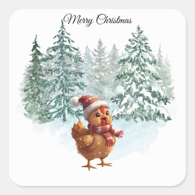 Weihnachts-Hühner-Aufkleber Quadratischer Aufkleber (Vorderseite)