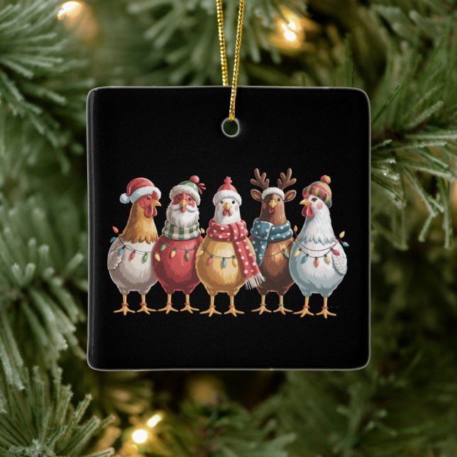 Weihnachts-Hühner Weihnachten Weihnachten Hühnerge Keramikornament (Baum)