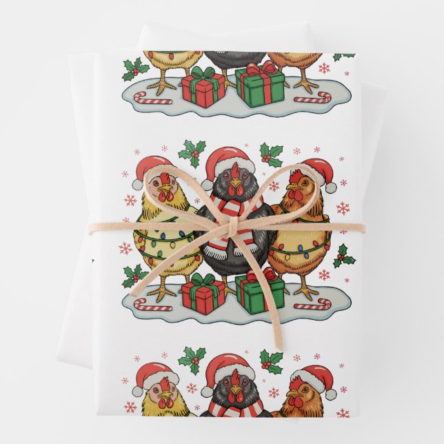 Weihnachts-Hühnerfarm Xmas Lights Familienurlaub Geschenkpapier Set (Beispiel)