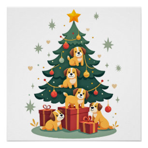 Weihnachts-Hund-Baum-T-Shirt Süß Lustig Welpen Hun Poster