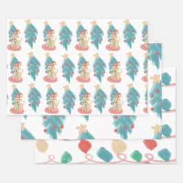 Weihnachts-Hund Doodles Feiertag Geschenkpapier Set