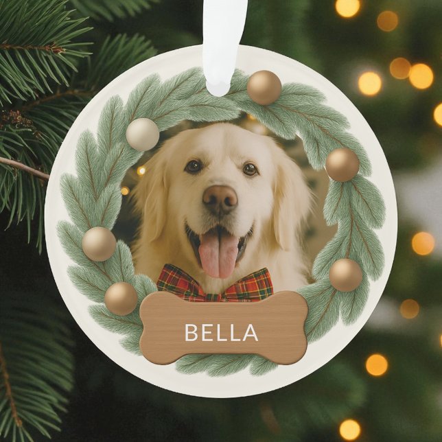 Weihnachts-Hund Foto Wreath Individuelle Name Ornament (Von Creator hochgeladen)