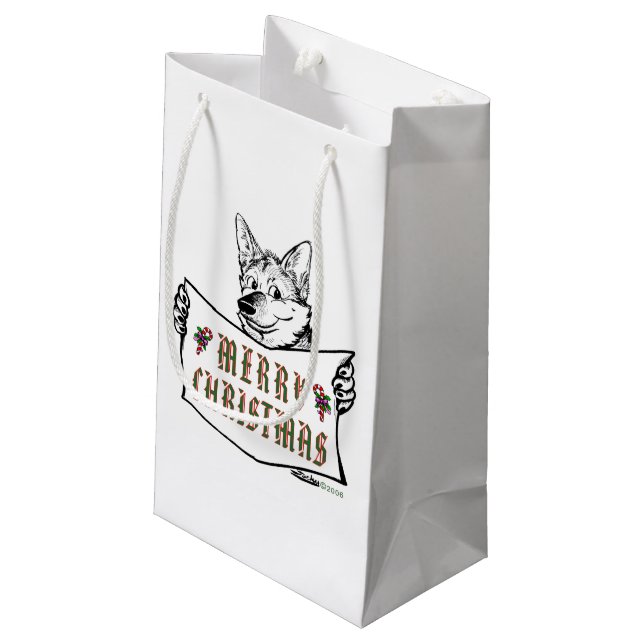 Weihnachts-Hund: Frohe Weihnachten! Kleine Geschenktüte (Rückseite Schrägansicht)