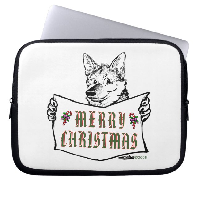 Weihnachts-Hund: Frohe Weihnachten! Laptopschutzhülle (Vorderseite)