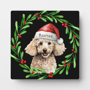 Weihnachts-Hund Poodle Weihnachtsmannmütze Urlaub Fotoplatte