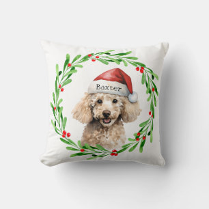 Weihnachts-Hund Poodle Weihnachtsmannmütze Urlaub Kissen
