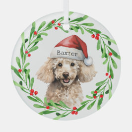 Weihnachts-Hund Poodle Weihnachtsmannmütze Urlaub Ornament Aus Glas