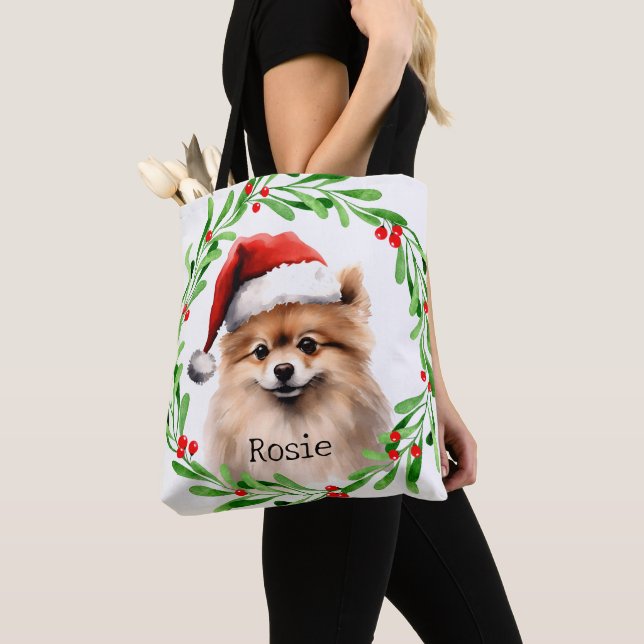 Weihnachts-Hund Spitz Urlaub Haustiere Dekoration Tasche (Von Nahem)