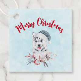 Weihnachts-Husky-Hund in einer Weihnachtsmannmütze Geschenkanhänger