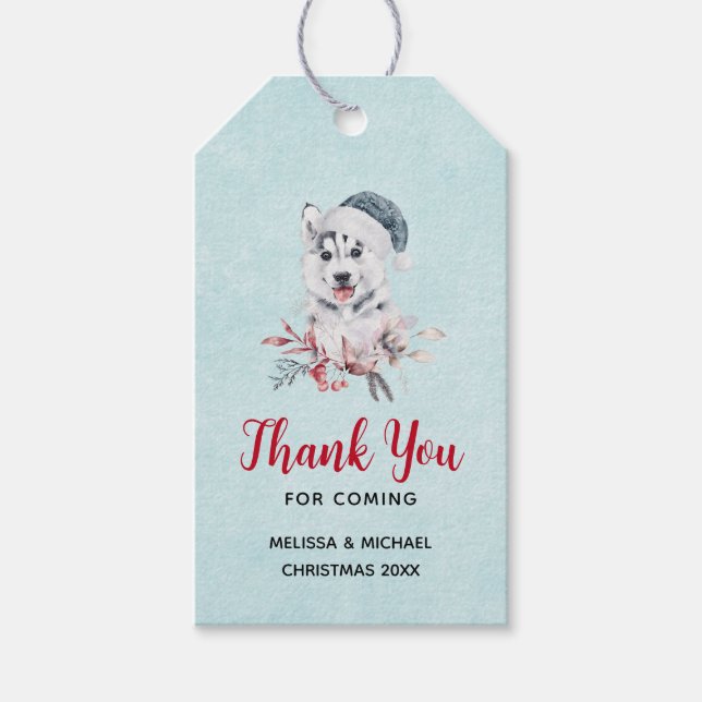 Weihnachts-Husky-Hund in einer Weihnachtsmannmütze Geschenkanhänger (Vorderseite)